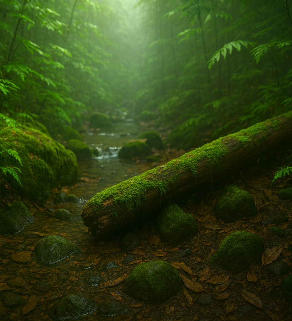 forêt luxuriante et ruisseau paisible